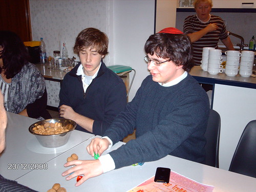 Robin and me explaining how to play Dreidel Robin and me explaining how to play Dreidel